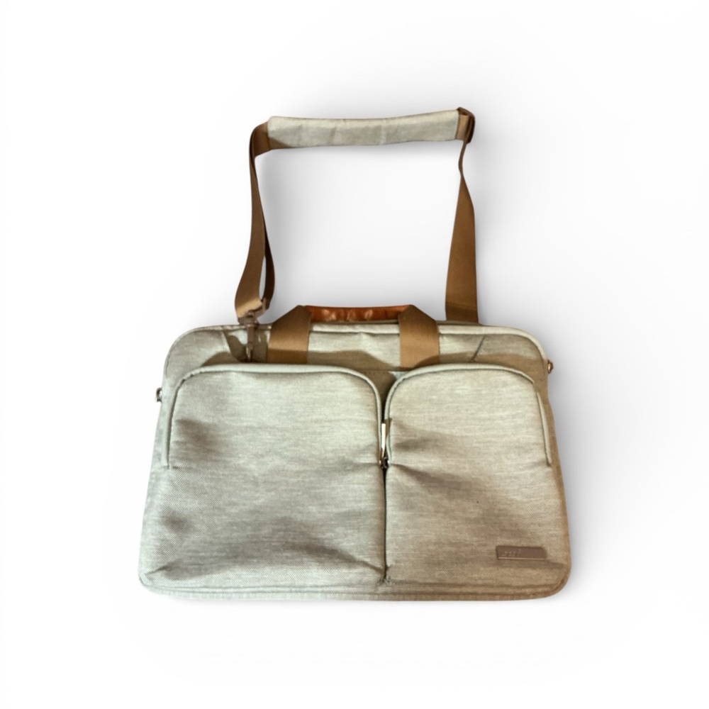Lacdo 15.6” Laptop Bag Briefcase – Gray with Tan Straps, Padded & Professional